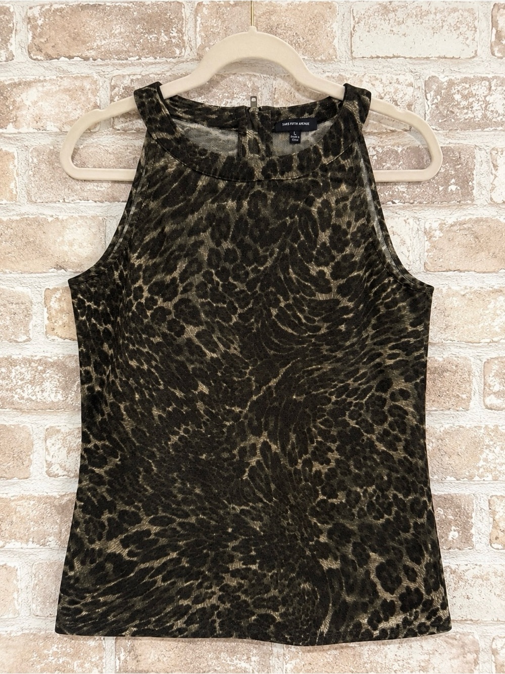 Saks Fifth Avenue Leopard Shimmer Sleeveless Y2K Whimsigoth Tank Top Large L Zip - Picture 2 of 5